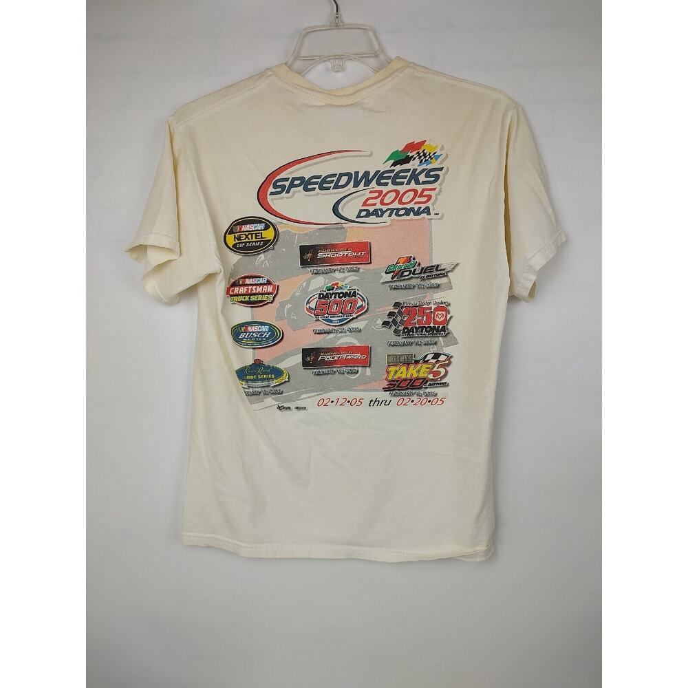 Chase Authentics Mens NASCAR Speedweeks 2005 Daytona T-Shirt Cream M Distressed